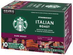 Starbucks Italian Roast pods on the counter for busy mornings.