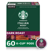 Starbucks Italian Roast K-Cup pods for Keurig brewers with bold chocolate notes.