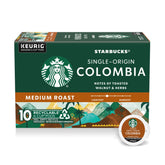 Starbucks K-Cup Colombia pods for medium roast home brewing.