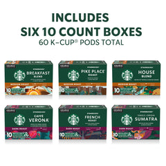 Starbucks K-Cup variety pack top view, neatly organized pods for quick brewing.