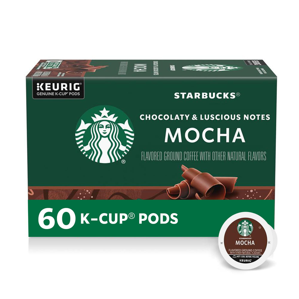 Starbucks mocha K-Cup pods ready for home brewing.