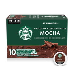 Starbucks Mocha flavored K-Cup pods for rich at-home coffee convenience.