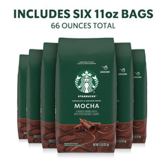 Starbucks Mocha ground coffee cup ready for a hot, chocolaty sip.