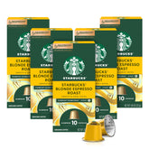 Starbucks by Nespresso Blonde capsules pack for at-home espresso.