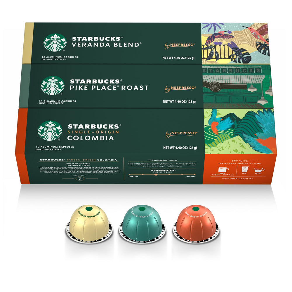 Starbucks by Nespresso Vertuo variety-pack capsules for convenient at‑home café sampling.