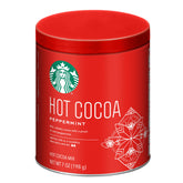 Starbucks Peppermint Hot Cocoa Tin front view signals premium cocoa.