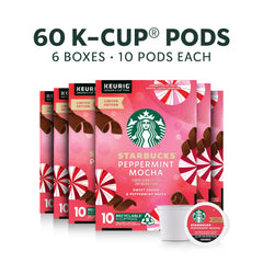 Starbucks Peppermint Mocha K-Cup pod close-up shows rich aroma