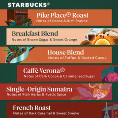 Starbucks Pike Place Roast pod, balanced notes with cocoa and praline.