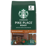 Starbucks Pike Place Roast whole bean bag ready for grinding.