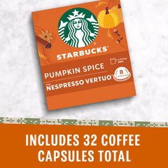 Starbucks by Nespresso Pumpkin Spice Vertuo pods aluminum capsules shown with recyclable feature in mind.