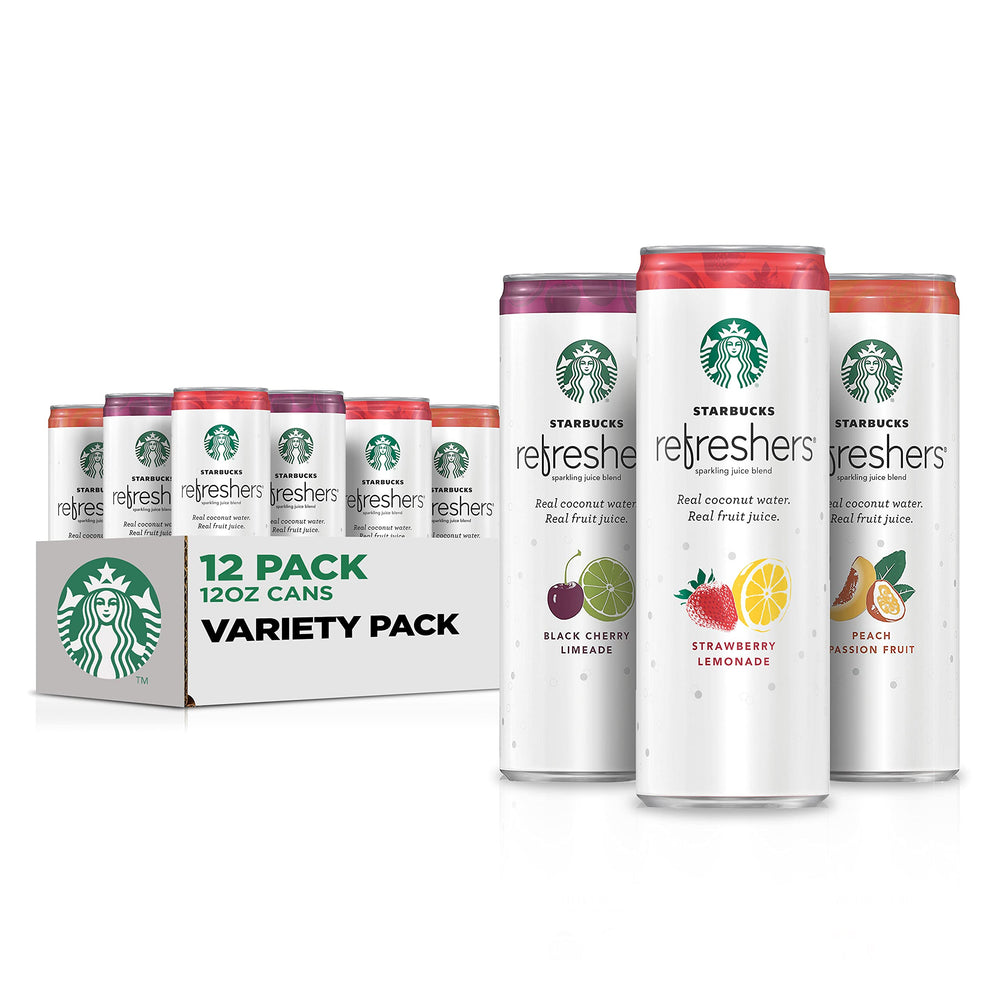 Starbucks Refreshers peach passion fruit 12oz can for on-the-go refreshment.