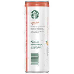 Starbucks Refreshers Peach Passion Fruit label closeup, authentic flavor cues