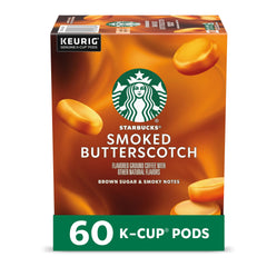 Starbucks Smoked Butterscotch pods box front, ideal for quick seasonal mornings.