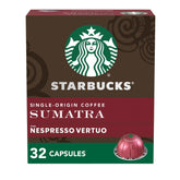 Starbucks Sumatra dark roast box of capsules for Vertuo with consistent flavor