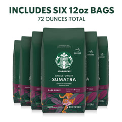 Starbucks Sumatra ground coffee bag label closeup showing premium beans