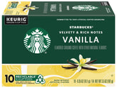 Starbucks Vanilla K-Cup pods box showcases convenient 10-pack for easy mornings
