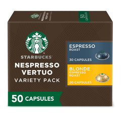 Starbucks Vertuo variety-pack Blonde and Espresso boxed for convenient at-home tastings.