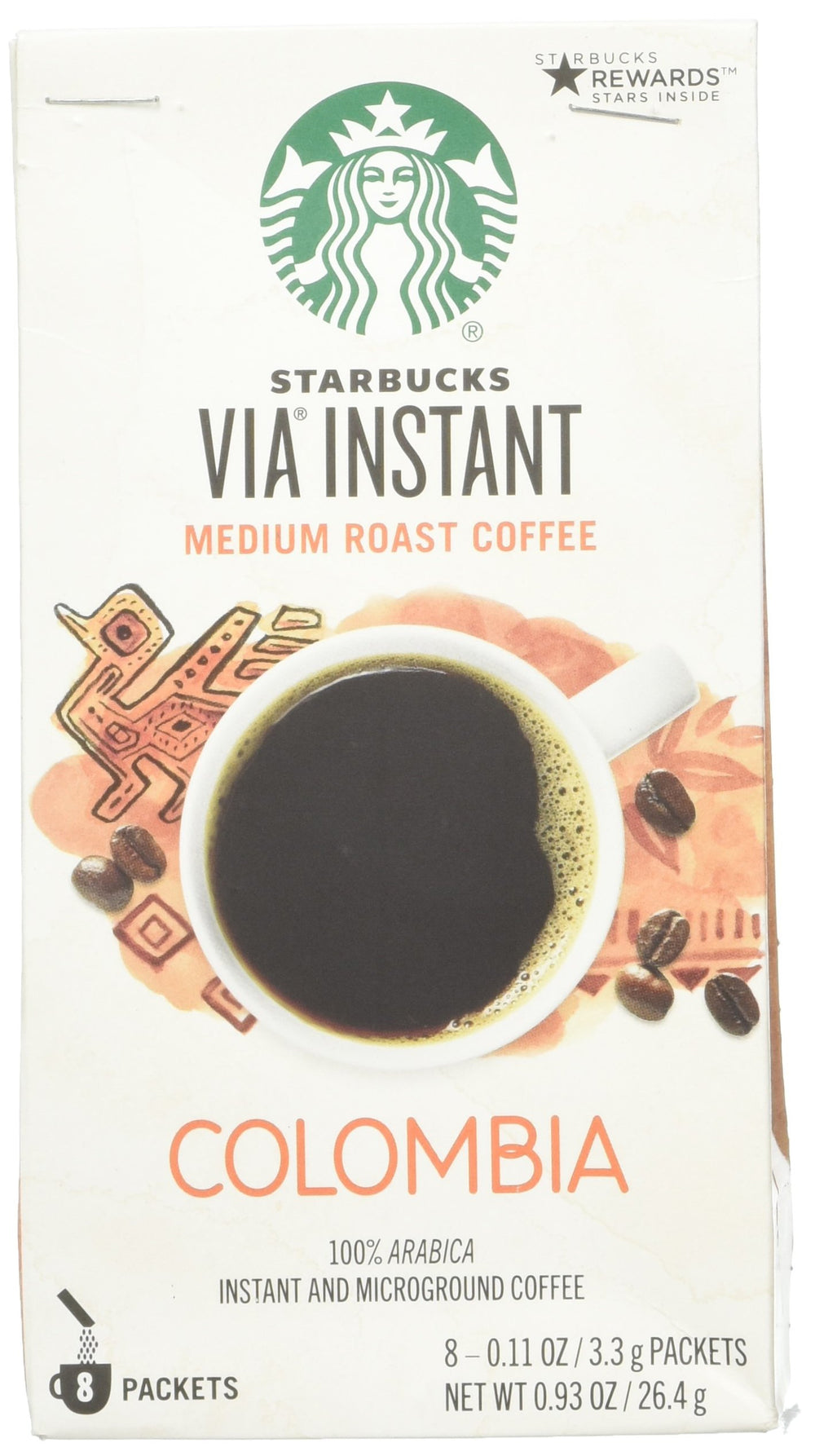 Starbucks VIA Colombia 8ct pack front, convenient on-the-go coffee option.