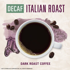 Steam rises from a cup of Starbucks VIA Decaf Italian Roast, ready to sip.