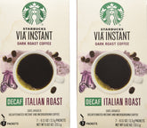 Starbucks VIA Decaf Italian Roast packaging showing convenient, ready-to-brew packets for home use