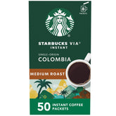 Starbucks VIA Ready Brew Colombia box and packets for convenient premium coffee at home