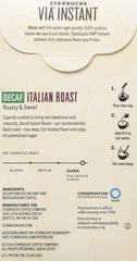 Starbucks VIA Decaf Italian Roast cup ready in seconds, delivering a smooth, low-caffeine ritual