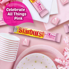 Starburst All Pink dessert-table display for pink treats
