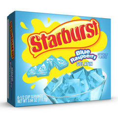 Starburst Gelatin Blue Raspberry glass shot suggests refreshing, family-friendly treat after a snack