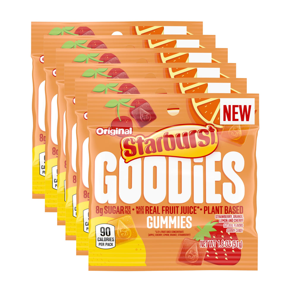 Starburst Goodies plant-based gummies pack for convenient snacking.