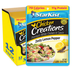 StarKist Chicken Creations Zesty Lemon Pepper pouch front view for quick, ready-to-eat meals.