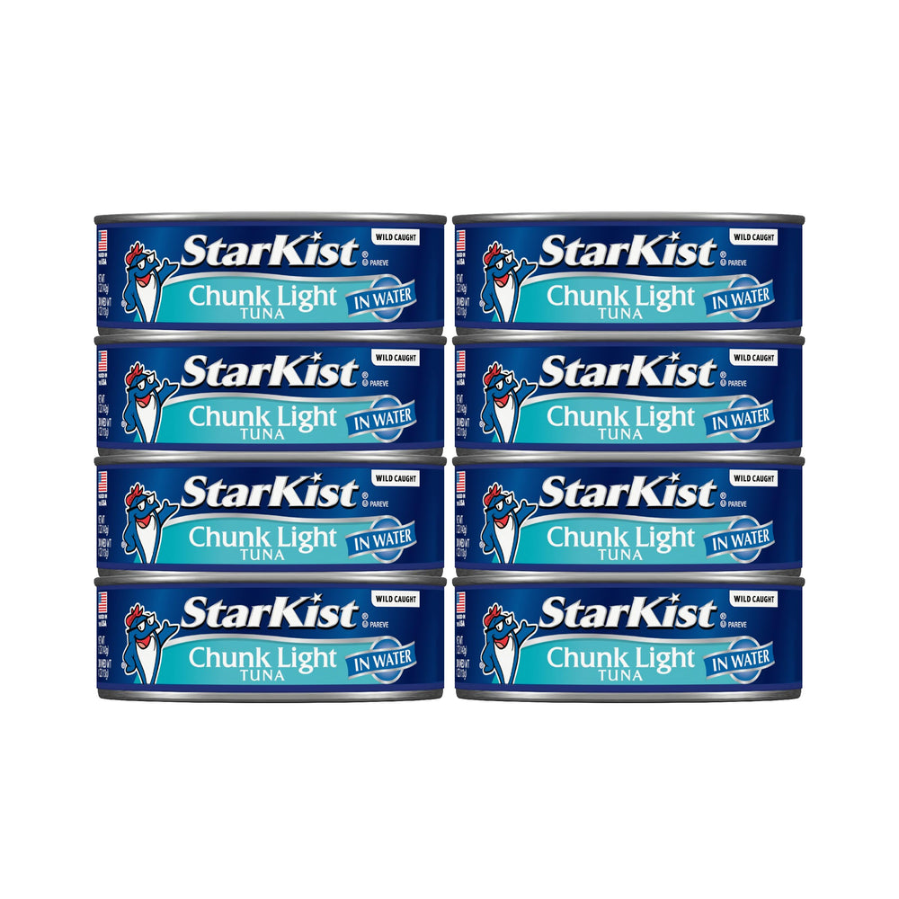 StarKist Chunk Light Tuna in Water can side view, protein-rich quick salads.