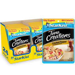 StarKist Cracked Pepper with Roasted Garlic pouch front view, ready-to-eat protein snack.