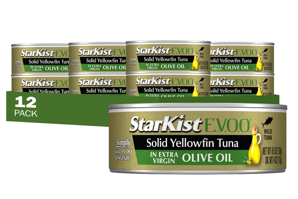 StarKist E.V.O.O. Yellowfin Tuna can, protein-packed ready to eat for quick meals.
