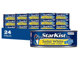StarKist solid white albacore tuna in water can close-up highlights convenient protein.