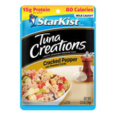 StarKist Tuna Creations Cracked Pepper with Roasted Garlic pouch, ready-to-eat protein on the go.