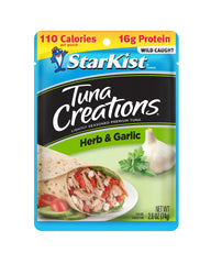 StarKist Tuna Creations Herb & Garlic pouch ready-to-eat for salads.
