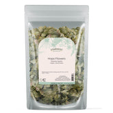 Starwest Botanicals dried hops flowers whole bag with earthy pine citrus aroma for tea.
