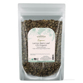 Starwest Botanicals lemon balm leaves in a bag ready for herbal tea.