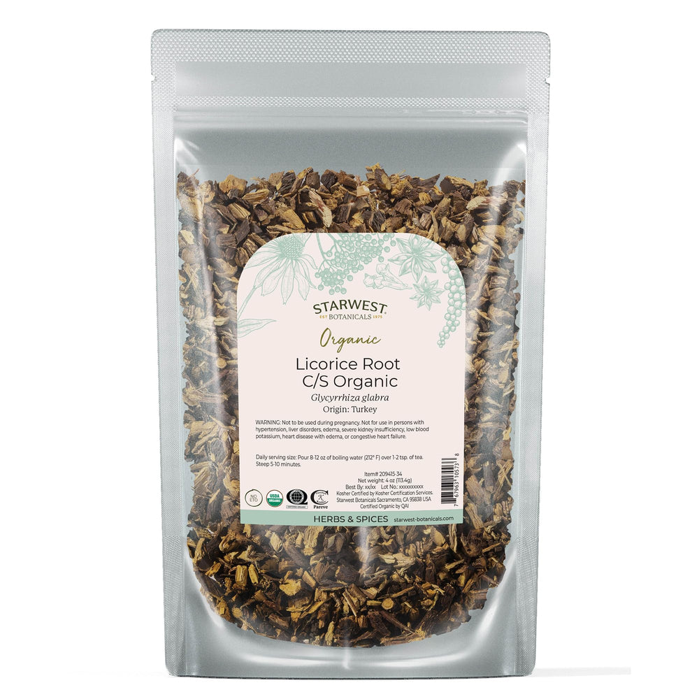 Starwest Botanicals licorice root cut and sifted for herbal tea blends