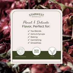 Starwest Botanicals organic rose buds ideal as tea ingredient.