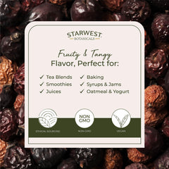 Starwest Botanicals Organic Rosehips packaging label, ready to elevate teas.
