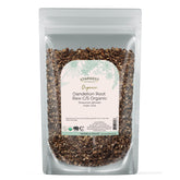 Starwest Botanicals organic dandelion root tea packaging front, highlighting purity and sustainability.