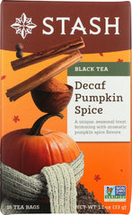 Stash decaf tea pumpkin spice 18-bag pack packaging, ready for easy evenings.