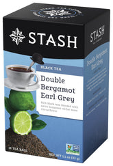 Stash Double Bergamot Earl Grey tea bags show bold citrus aroma for a bright cup.