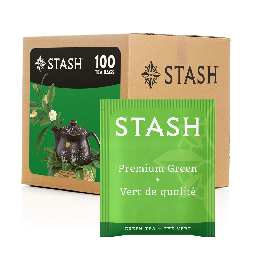 Stash Green Tea Premium tea bags in a 100-count box deliver a bright, balanced cup.