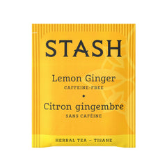 Stash Lemon Ginger Vitality tea box close-up with label.