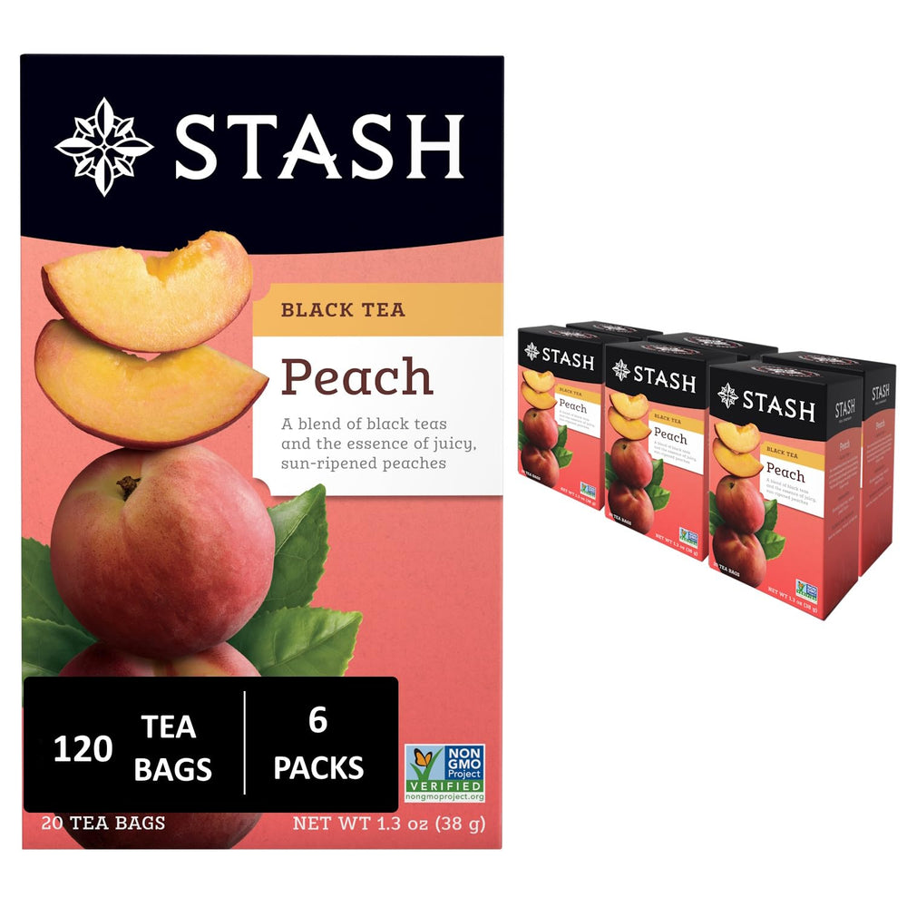 Stash Peach Black Tea boxes offer convenient daily portions.