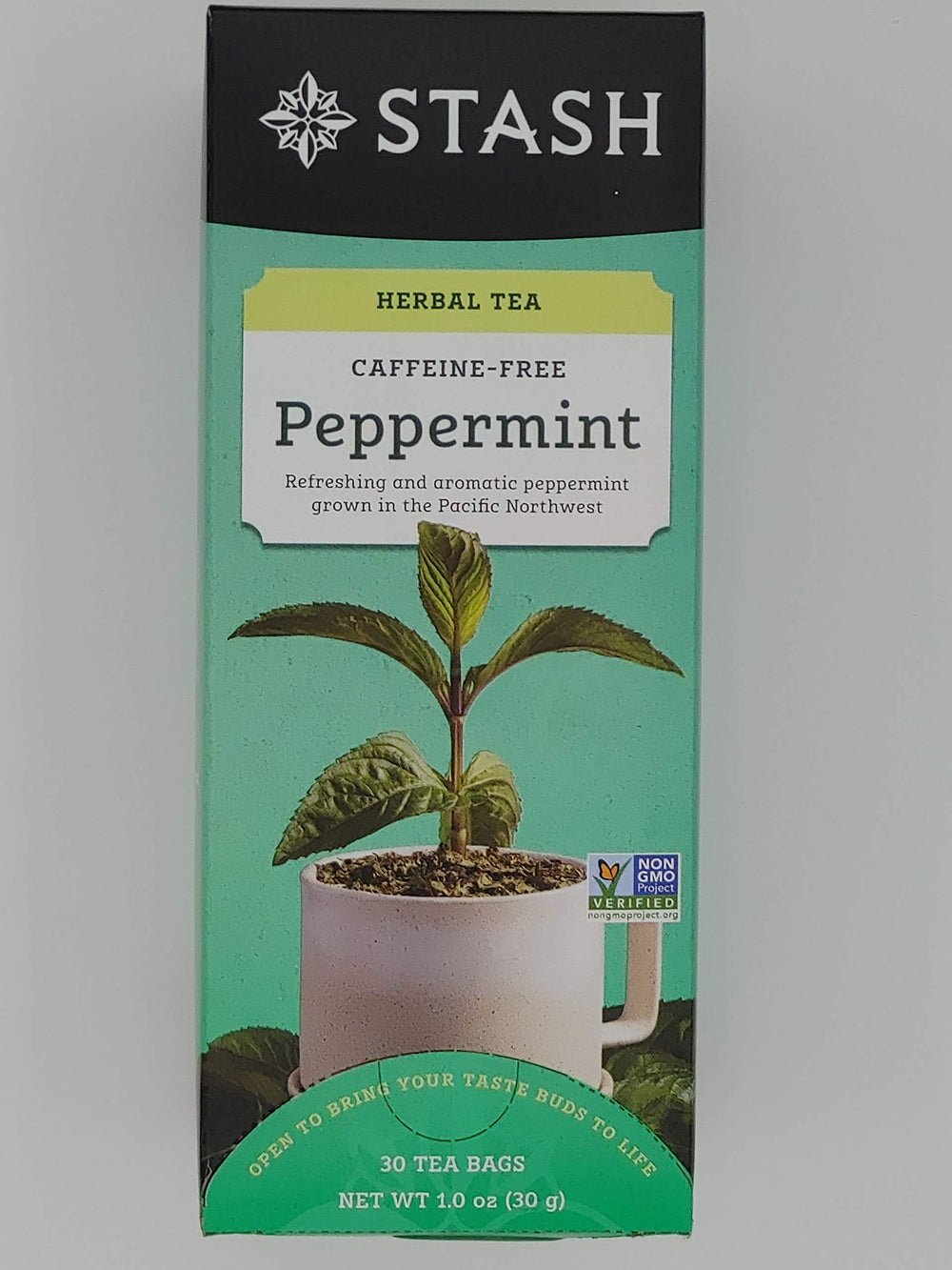Stash Peppermint Tea bag showcasing fresh aroma for a calming break.