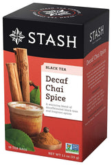 Stash Tea Chai Spice Decaf pack shot highlighting caffeine-free comfort for evenings.