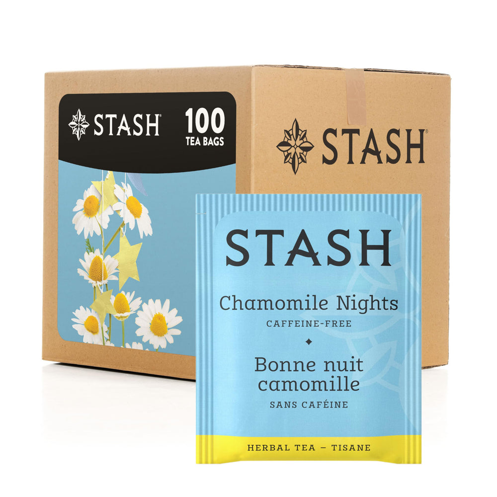 Stash Chamomile Nights tea bags in a cozy box ready for brewing.